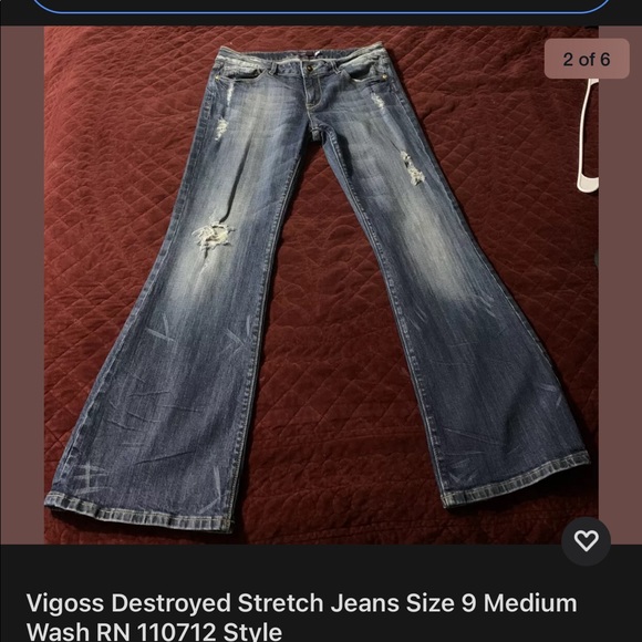 VIGOSS destroyed distressed denim boot cut jeans 9 - Picture 2 of 6